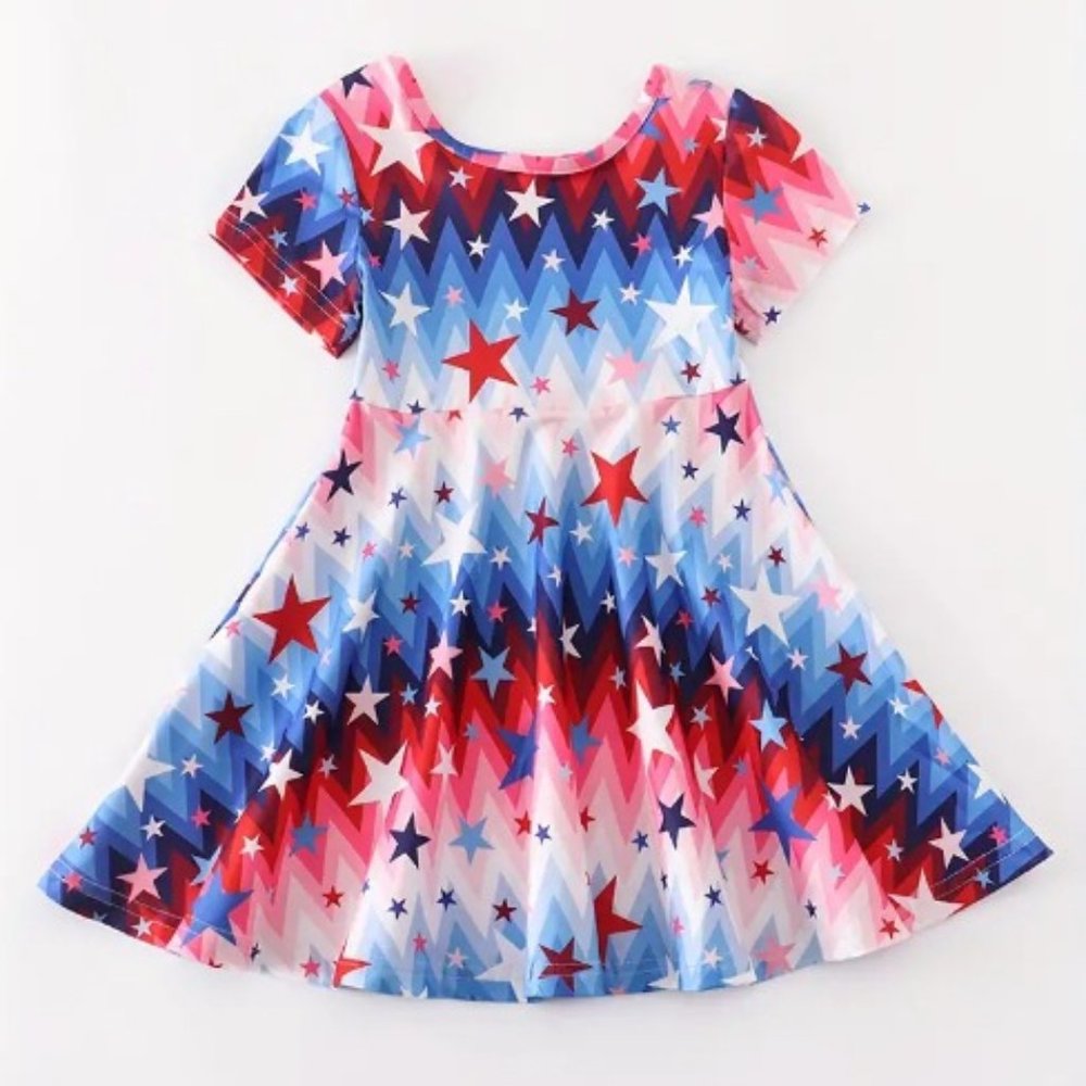 4th of July Girls Boutique Short Sleeve Star Dress